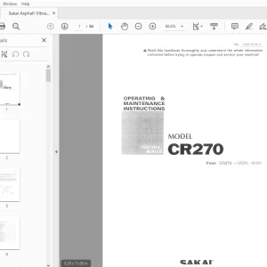 Sakai Asphalt Vibrating Roller CR270 Operating & Maintenance Manual PDF