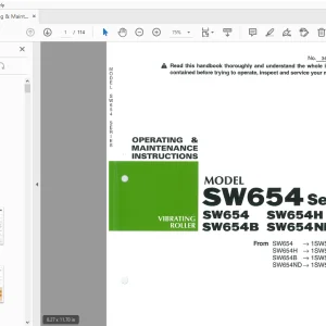 Sakai SW654 SW654H SW654B SW654ND Operation & Maintenance Manual PDF