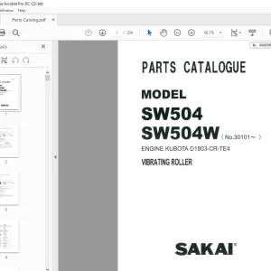 Sakai Vibrating Roller SW504 SW504W Engine Kubota Parts Manual PDF