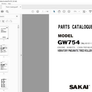 Sakai Vibratory Pneumatic Tired Roller GW754 Parts Manual - PDF