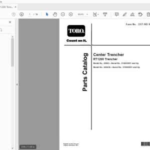 Toro Center Trencher RT1200 Trencher Parts Manual 314000001 and Up PDF