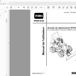 Toro Groupe de déplacement RT600 Manuel de l'utilisateur 313000001 PDF