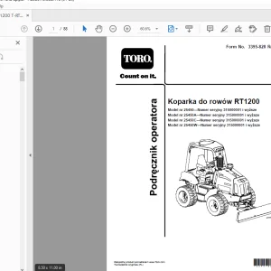 Toro Koparka do rowów RT 1200 Podręcznik operatora PDF