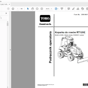 Toro Koparka do rowów RT1200 Podrecznik Operatora  314000501 and up PDF
