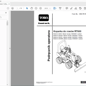 Toro Koparka do rowów RT600 Podrecznik operatora 314000001 and up PDF