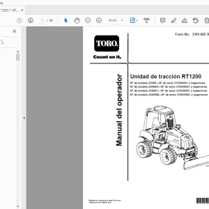 Toro Unidad de tracción RT1200 Manual del Operador 315000001 and up PDF