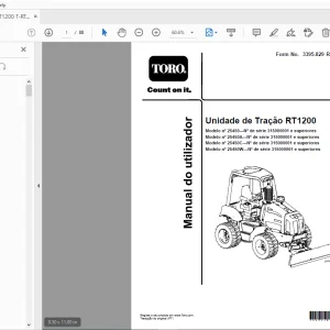 Toro Unidade de Tração RT1200 Manual do utilizador 315000001 and up PDF