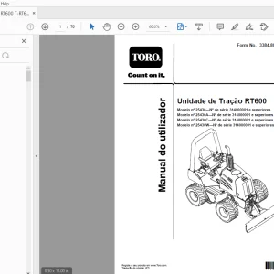 Toro Unidade de Tração RT600 Manual do utilizador 314000001 and up PDF