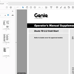 Genie Deutz TD 2.2 Cold Start Supplement Operator's Manual 1310433 PDF