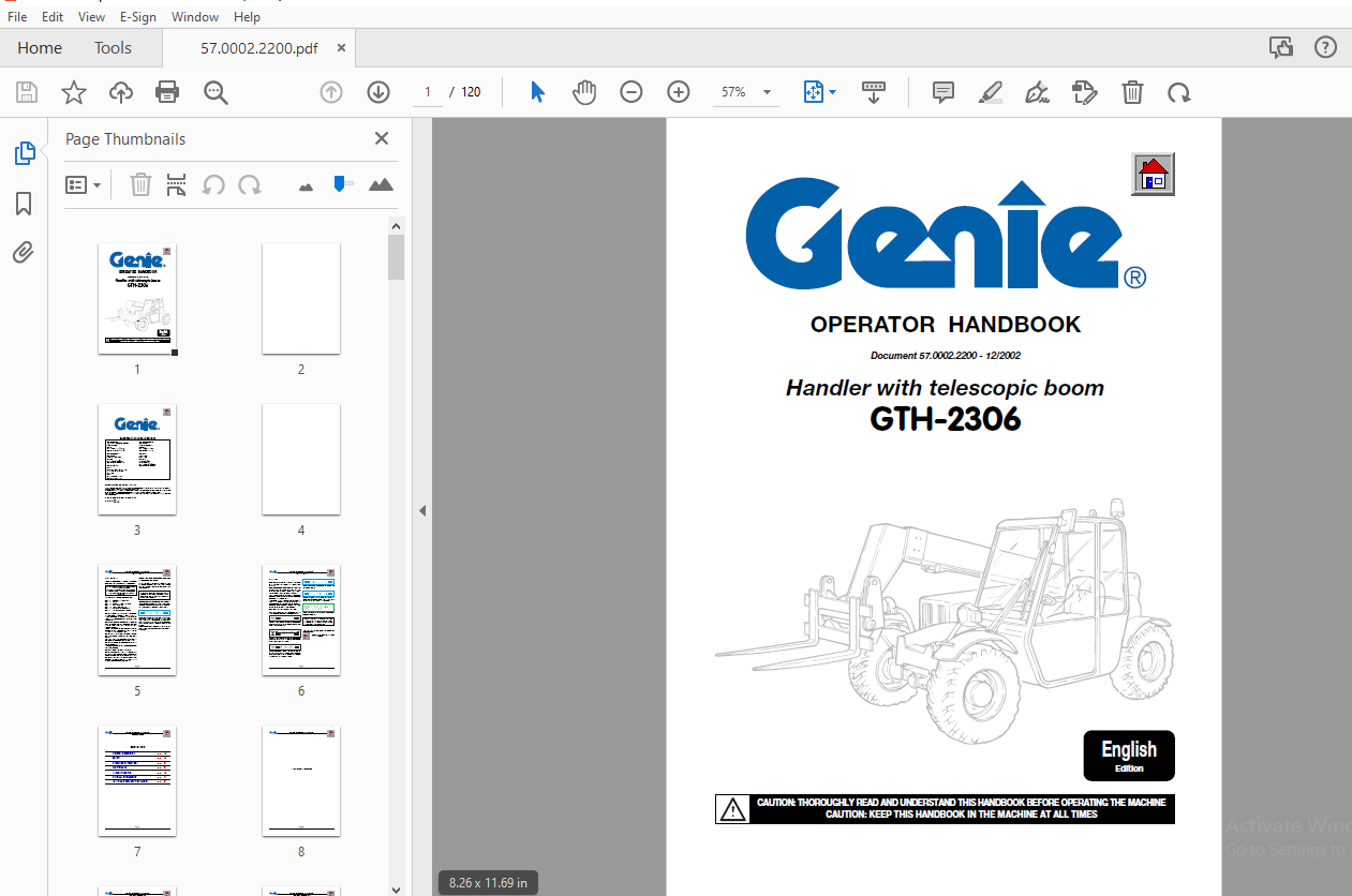 Genie GTH-2306 Handler With Telescopic Boom Operator Manual PDF ...