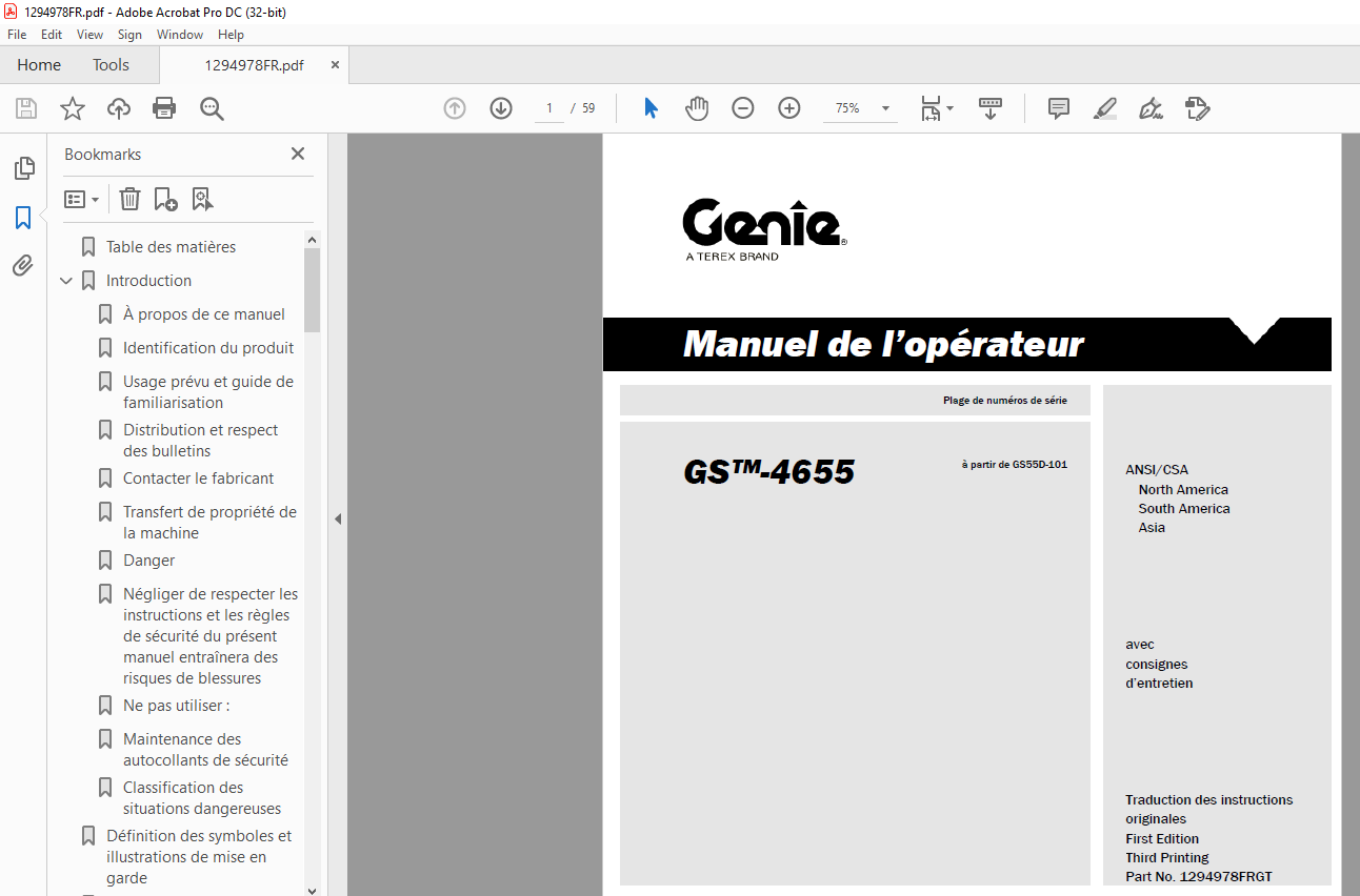 Genie Lift GS-4655 Manuel de l’opérateur 1294978 PDF - HeyDownloads ...