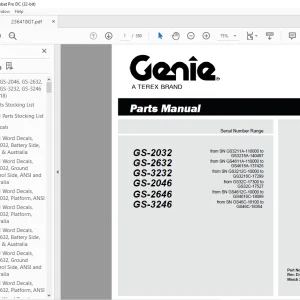 Genie Lift Truck GS-2032 GS-2632 GS-3232 GS-2046 GS-2646 GS-3246 Parts Manual