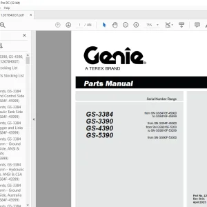 Genie Lift Truck GS-3384 GS-3390 GS-4390 GS-5390 Parts Manual 1267840GT