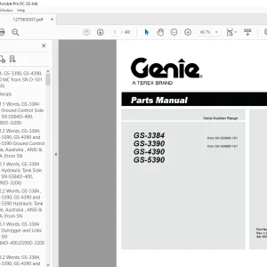 Genie Lift Truck GS-3384 GS-3390 GS-4390 GS-5390 Parts Manual 1275630GT