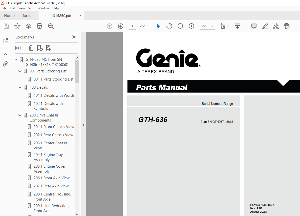 Genie Lift Truck GTH-636 Parts Manual 1315850 - PDF DOWNLOAD ...