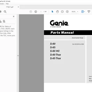 Genie Lift Truck S-60 S-65 S-60 HC S-60 Trax S-65 Trax Parts Manual 77827 - PDF