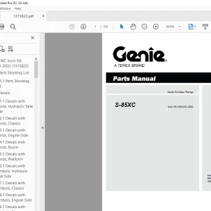 Genie Lift Truck S-85XC Parts Manual 1315822 - PDF DOWNLOAD