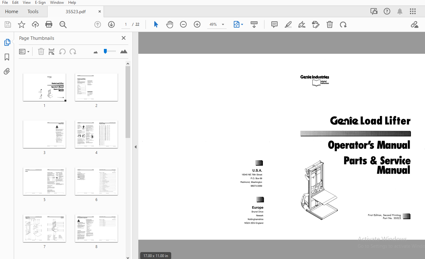 Genie Load Lifter Operator/Parts & Service Manual 35523 - PDF DOWNLOAD ...
