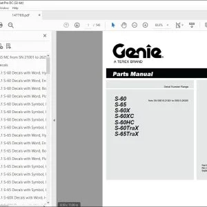Genie S-60 S-65 S-60X S-60XC S-60HC S-60 TraX S-65 TraX Parts Manual PDF