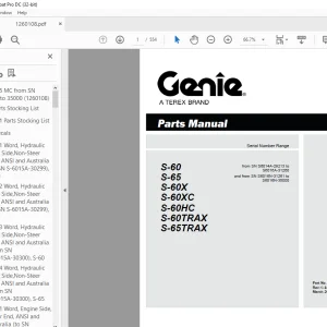 Genie S-60 S-65 S-60X S-60XC S-60HC S-60TRAX S-65TRAX Parts Manual PDF