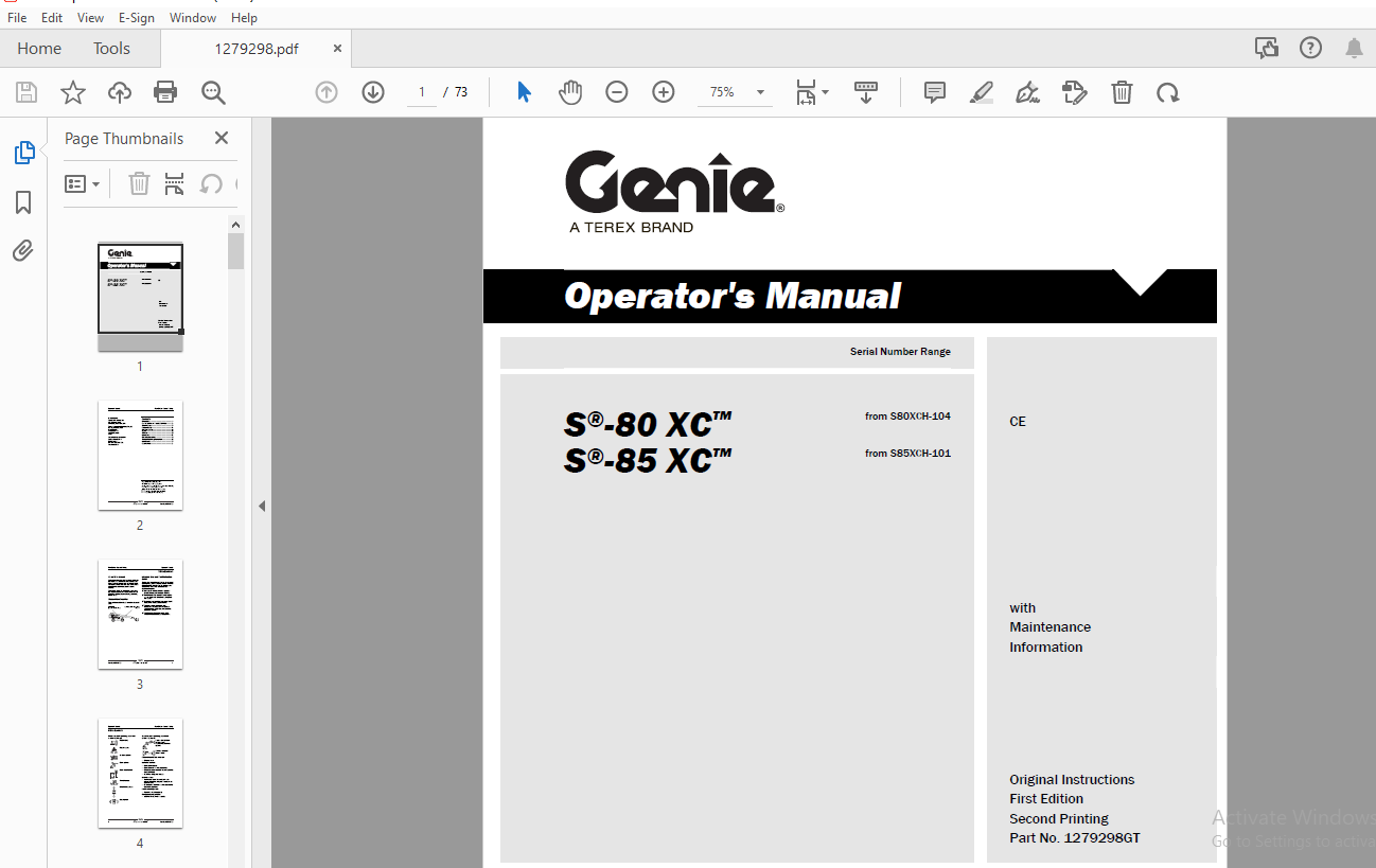 Genie S-80 XC S-85 XC Operator's Manual (Supplement) 1279298 - PDF ...