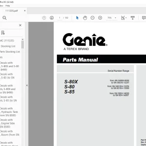 Genie S-80X S-80 S-85 Parts Manual  111335 - PDF DOWNLOAD