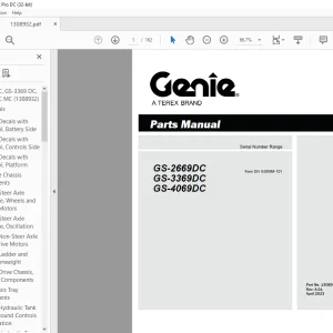 Genie Scissors Lift 2669DC 3369DC 4069DC Parts Manual 1308932GT