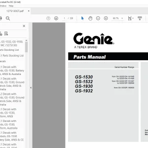 Genie Scissors Lift GS-1530 GS-1532 GS-1930 GS-1932 Parts Manual 1275130GT