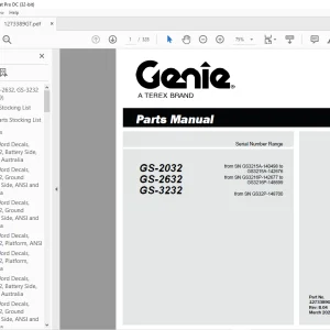 Genie Scissors Lift GS-2032 GS-2632 GS-3232 Parts Manual 1273389GT