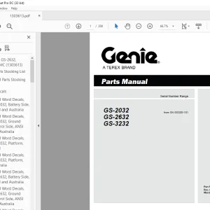 Genie Scissors Lift GS-2032 GS-2632 GS-3232 Parts Manual 1303613GT