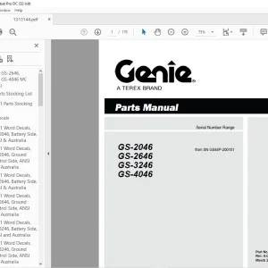 Genie Scissors Lift GS-2046 GS-2646 GS-3246 GS-4046 Parts Manual