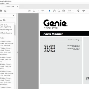 Genie Scissors Lift GS-2046 GS-2646 GS-3246 Parts Manual 1267431GT