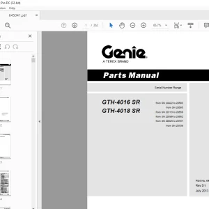 Genie Telehandlers GTH-4016 SR GTH-4018 SR Parts Manual 645041 PDF