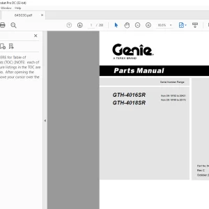 Genie Telehandlers GTH-4016SR GTH-4018SR Parts Manual 645030 PDF