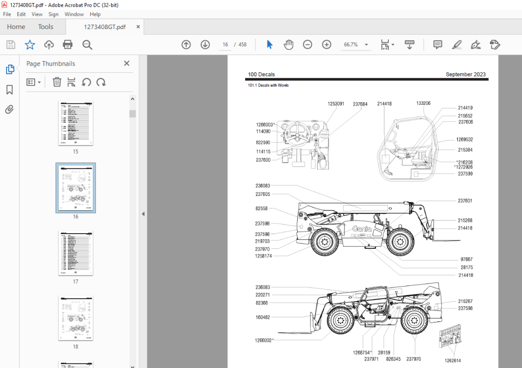 Genie Telehandlers GTH-844 Parts Manual 1273408GT - PDF DOWNLOAD ...