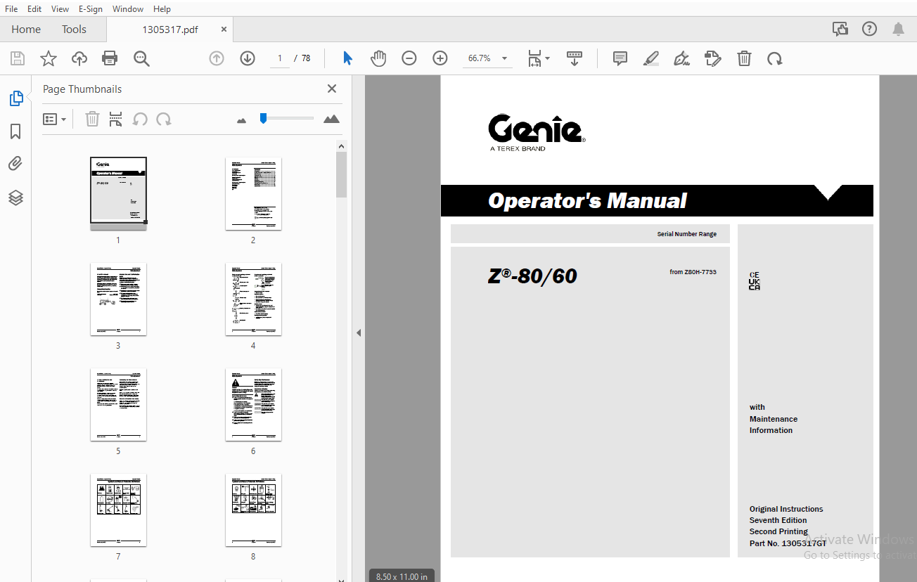 Genie Z-80/60 Operator's Manual 1305317 - PDF DOWNLOAD - HeyDownloads ...