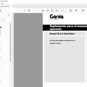 Genie lift Deutz TD 2.2 Cold Start Suplemento para el manual del operario 1310433