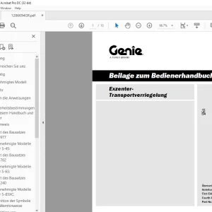 Genie lift Exzenter-Transportverriegelung Beilage zum Bedienerhandbuch 1286697