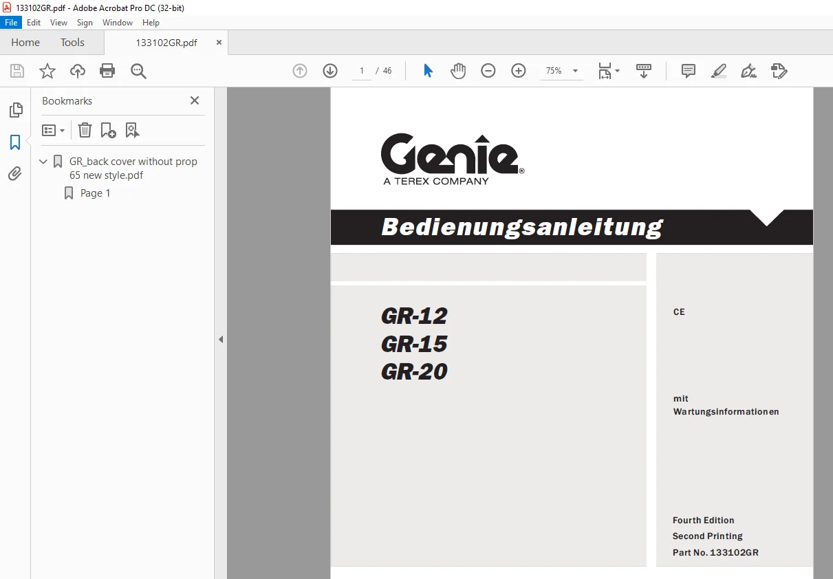 Genie lift GR-12 GR-15 GR-20 Bedienungsanleitung 133102 PDF - Image 2