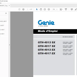 Genie lift GTH-4013 SX GTH-4017 SX GTH-4013 EX GTH-4017 EX Mode d’Emploi