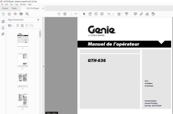 Genie lift GTH-636 Manuel de l’opérateur 1257761 PDF - HeyDownloads ...