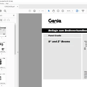 Genie lift S and Z Booms Panel Cradle Bedienerhandbuch 1299254