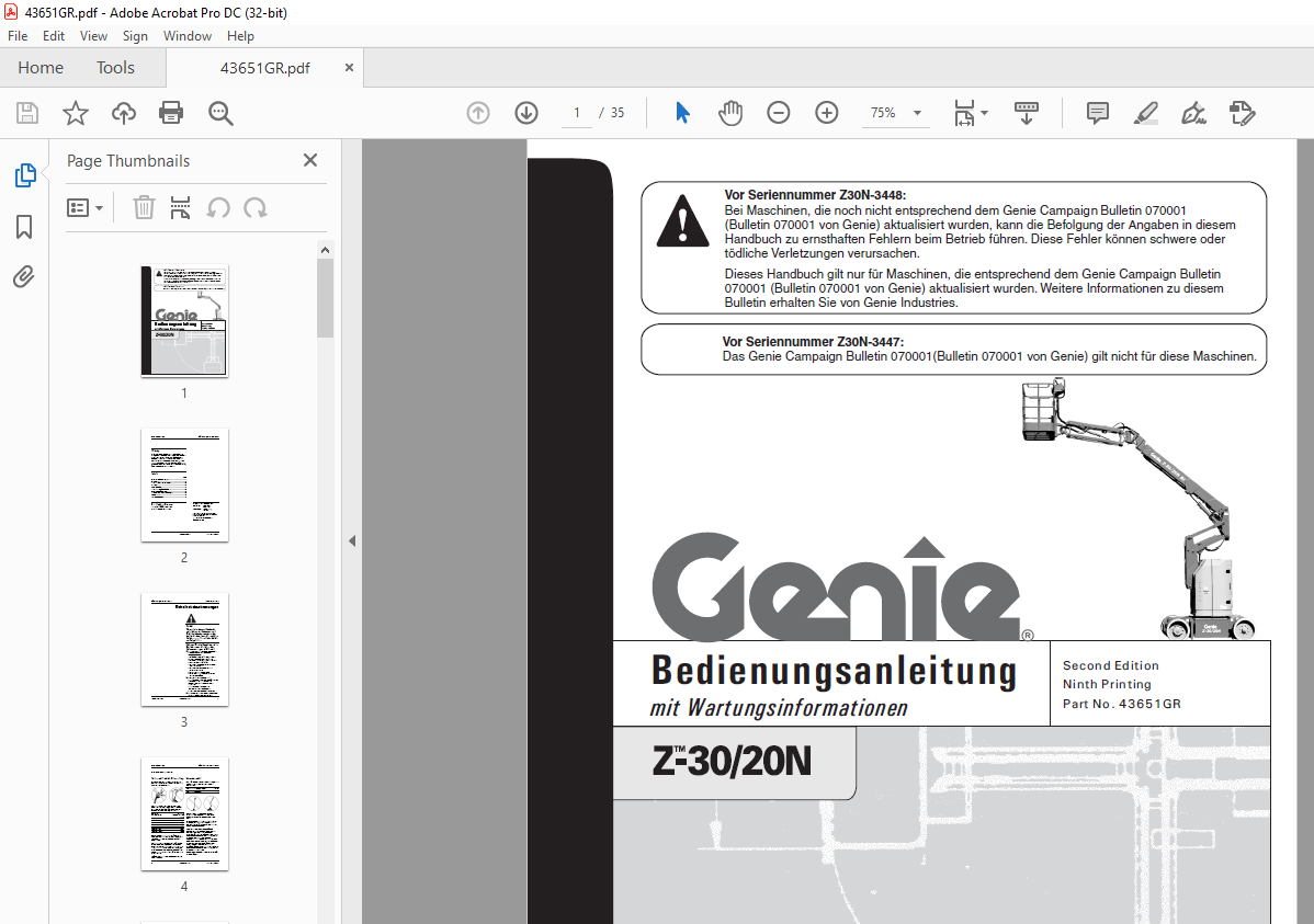 Genie Lift Z-30/20N Bedienungsanleitung 43651 PDF - HeyDownloads ...