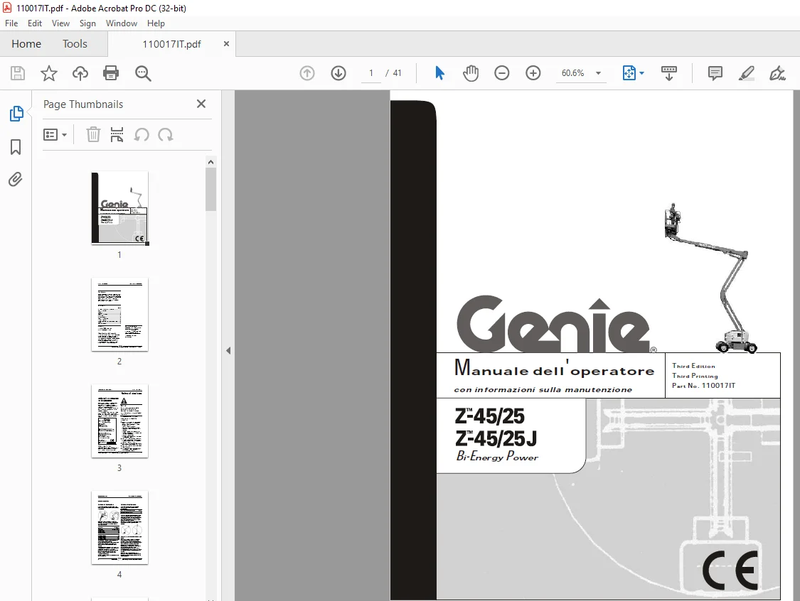 Genie lift Z-4525 Z-4525J Bi-Energy Power Manuale dell`Operatore 110017 - Image 2