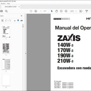 Hitachi 140W-3 170W-3 190W-3 210W-3 Excavadora con ruedas Manual del Operario PDF