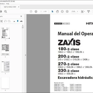 Hitachi 180-3 200-3 270-3 330-3 clase Excavadora Manual del Operario PDF