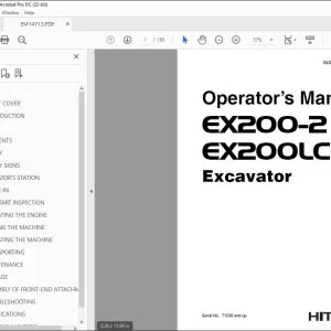 Hitachi EX200-2 EX200LC-2 Excavator Operator's Manual EM14713 PDF