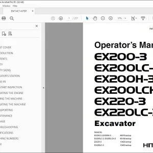 Hitachi EX200-3 EX200LC-3 EX200H-3 EX200LCH-3 EX220-3 EX220LC-3 Excavator Operator's Manual PDF