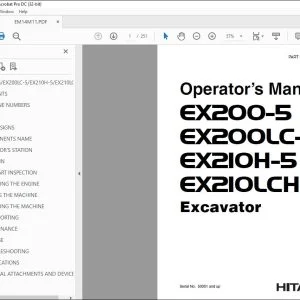 Hitachi EX200-5 EX200LC-5 EX210H-5 EX210LCH-5 Excavator Operator's Manual PDF