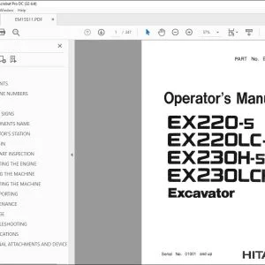 Hitachi EX220-5 EX220LC-5 EX230H-5 EX230LCH-5 Excavator Operator's Manual - PDF DOWNLOAD